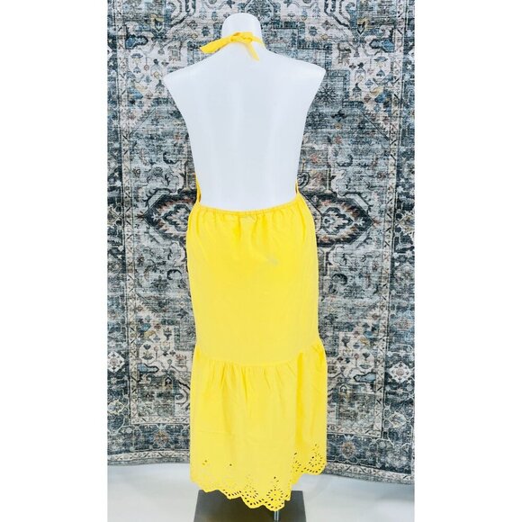 River Island Cutwork Halter Dress Yellow Size L Eyelet Trim  Midi Length - Picture 8 of 16
